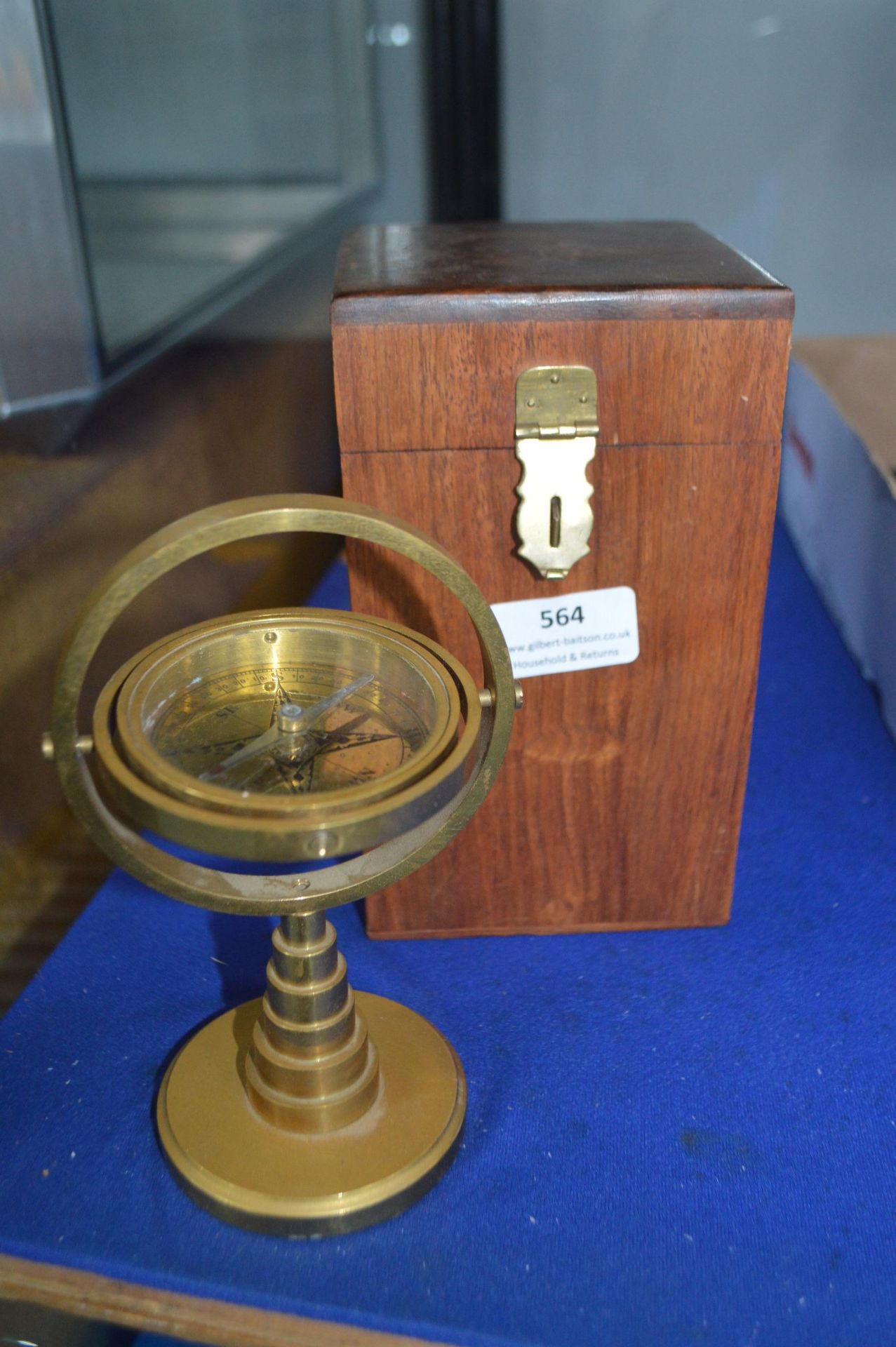 Brass Gimbal Compass with Wooden Box