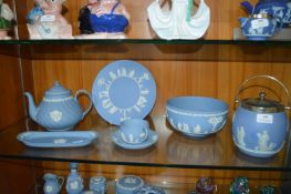Wedgwood Blue & White Jasperware Teapot, Biscuit B