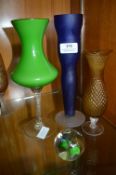 Three Glass Vases and a Paperweight
