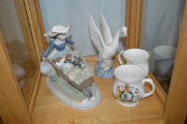 Lladro Figure of a Girl in a Barrow, Plus Goose, a