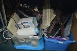 Two Tubs of Household Electricals, Keyboards, Cabl