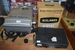 Vintage Elmo Projector, Matsui VHS, and a Sony Bet