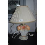 Floral Pottery Table Lamp with Cream Shade