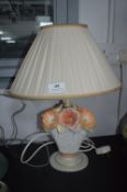 Floral Pottery Table Lamp with Cream Shade