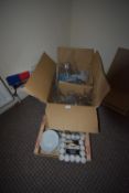 *Box of Mixed Branded and Other Glassware, White Saucers, Tealights, etc.