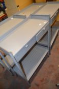 Four Grey Tables with Two Drawers and Undershelves