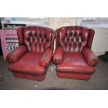 *Pair of Oxblood Chesterfield Style Wingback Chairs