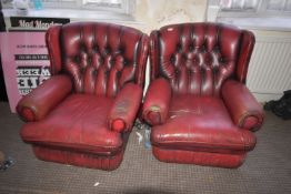 *Pair of Oxblood Chesterfield Style Wingback Chairs