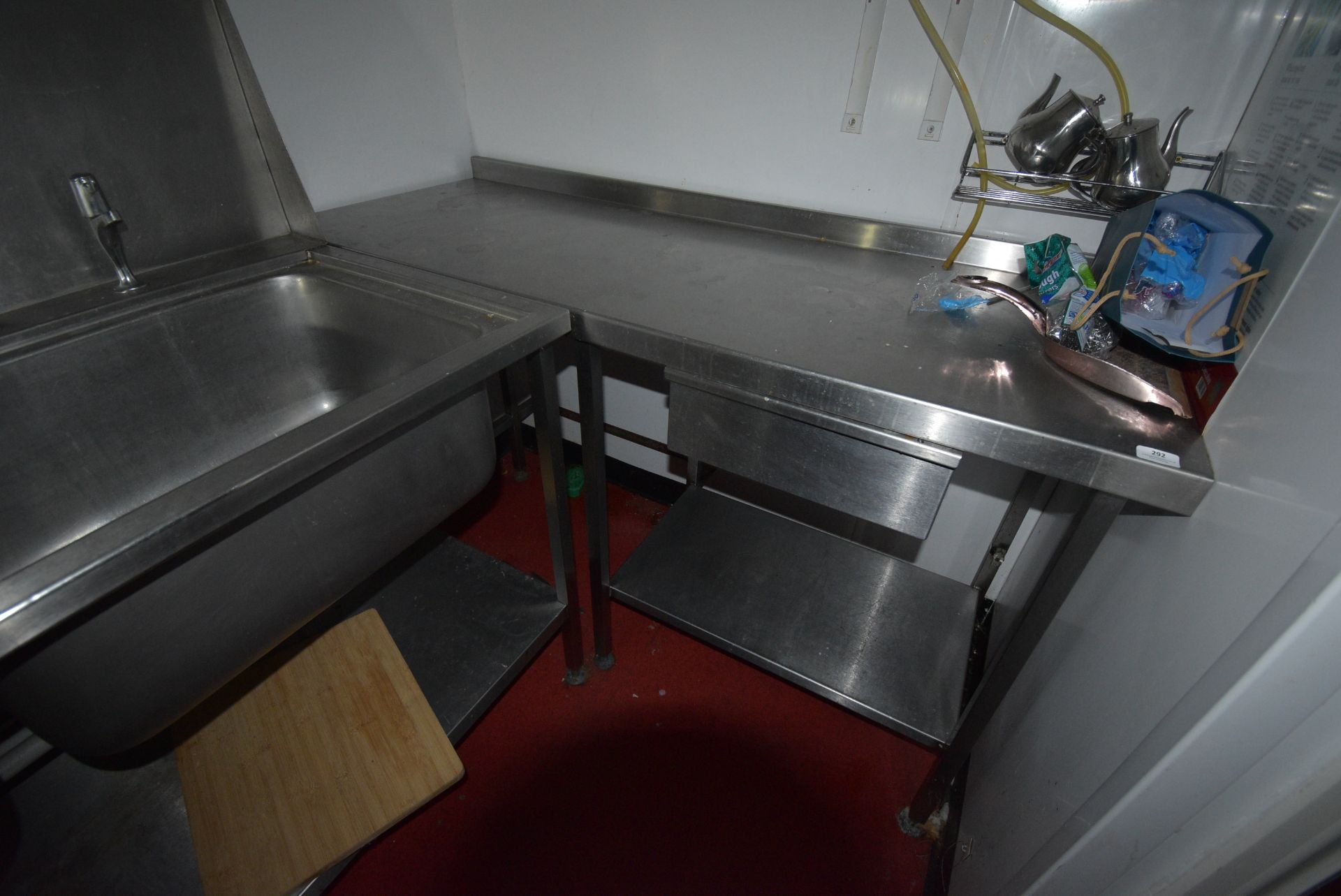 *Stainless Steel Preparation Table with Appliance Gap, Undershelf, Drawer, and Upstand to Rear