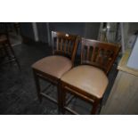 *Pair of Darkwood Framed Barstools with Upholstered Seats