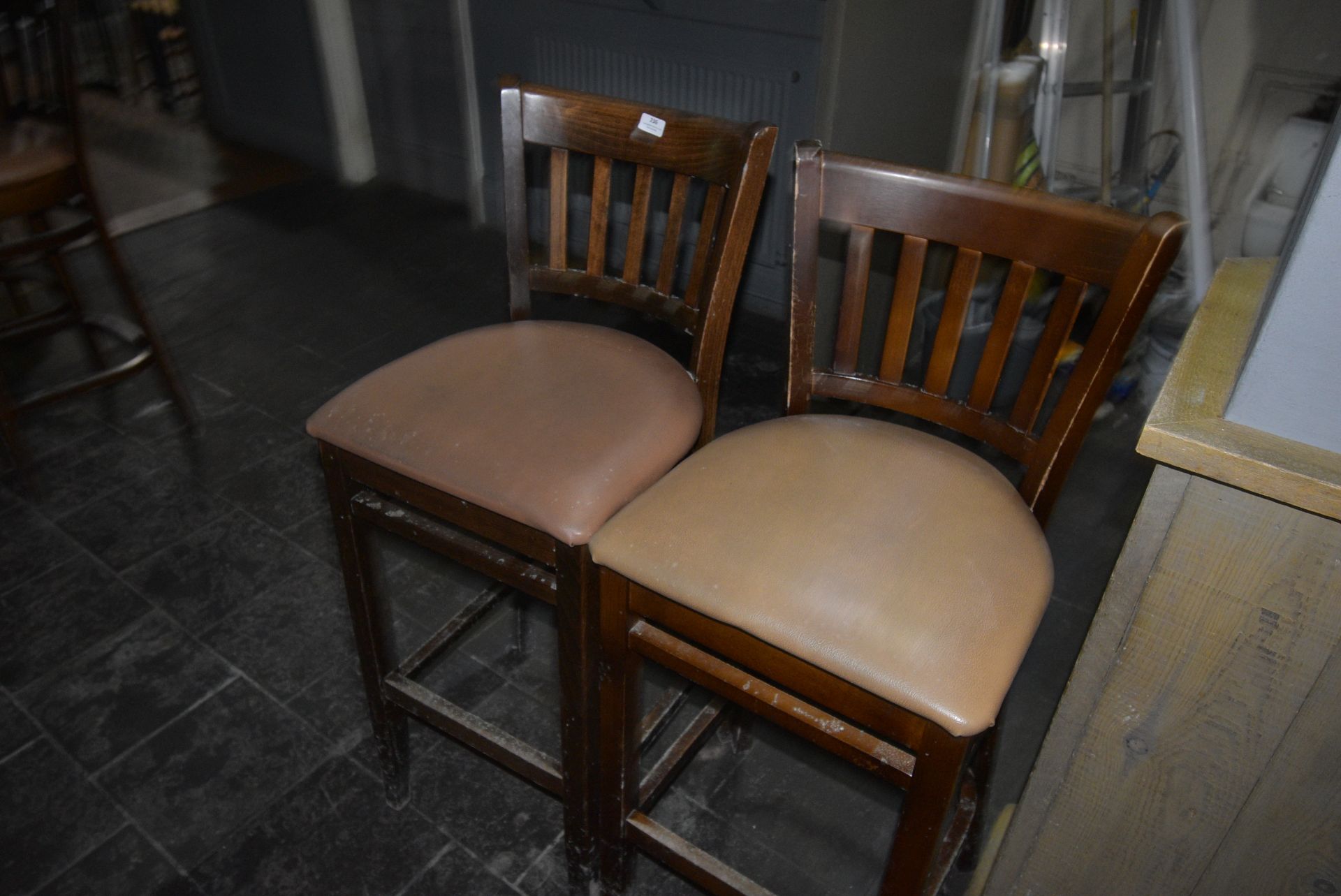 *Pair of Darkwood Framed Barstools with Upholstered Seats