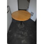 *Circular Oak Topped Table on Cast Iron Pedestal Base