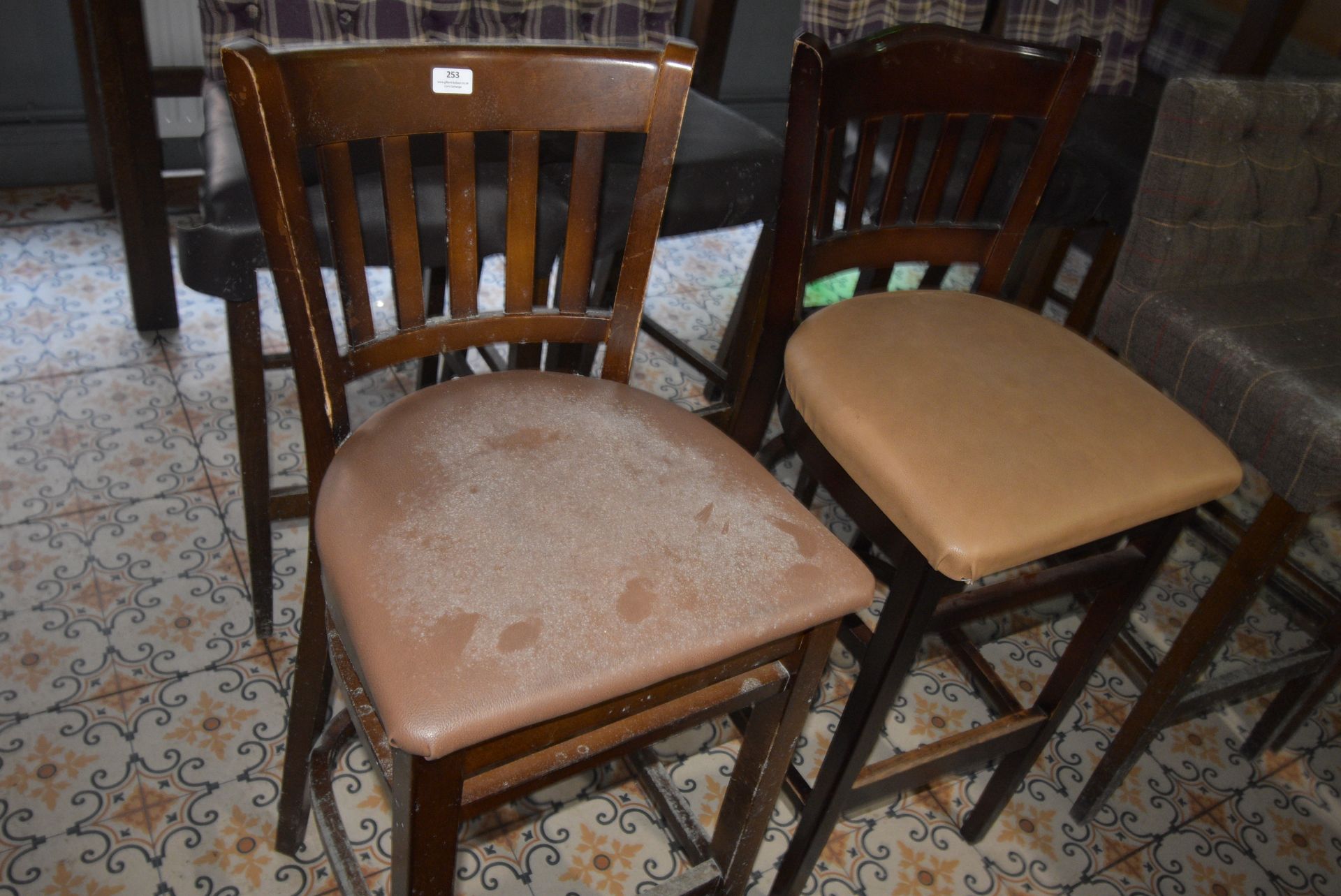*Pair of Hardwood Framed Barstools Faux Leather Seats