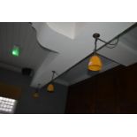 *Three Pendant Ceiling Lights with Orange Glass Shades