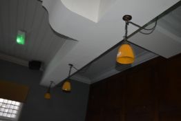 *Three Pendant Ceiling Lights with Orange Glass Shades