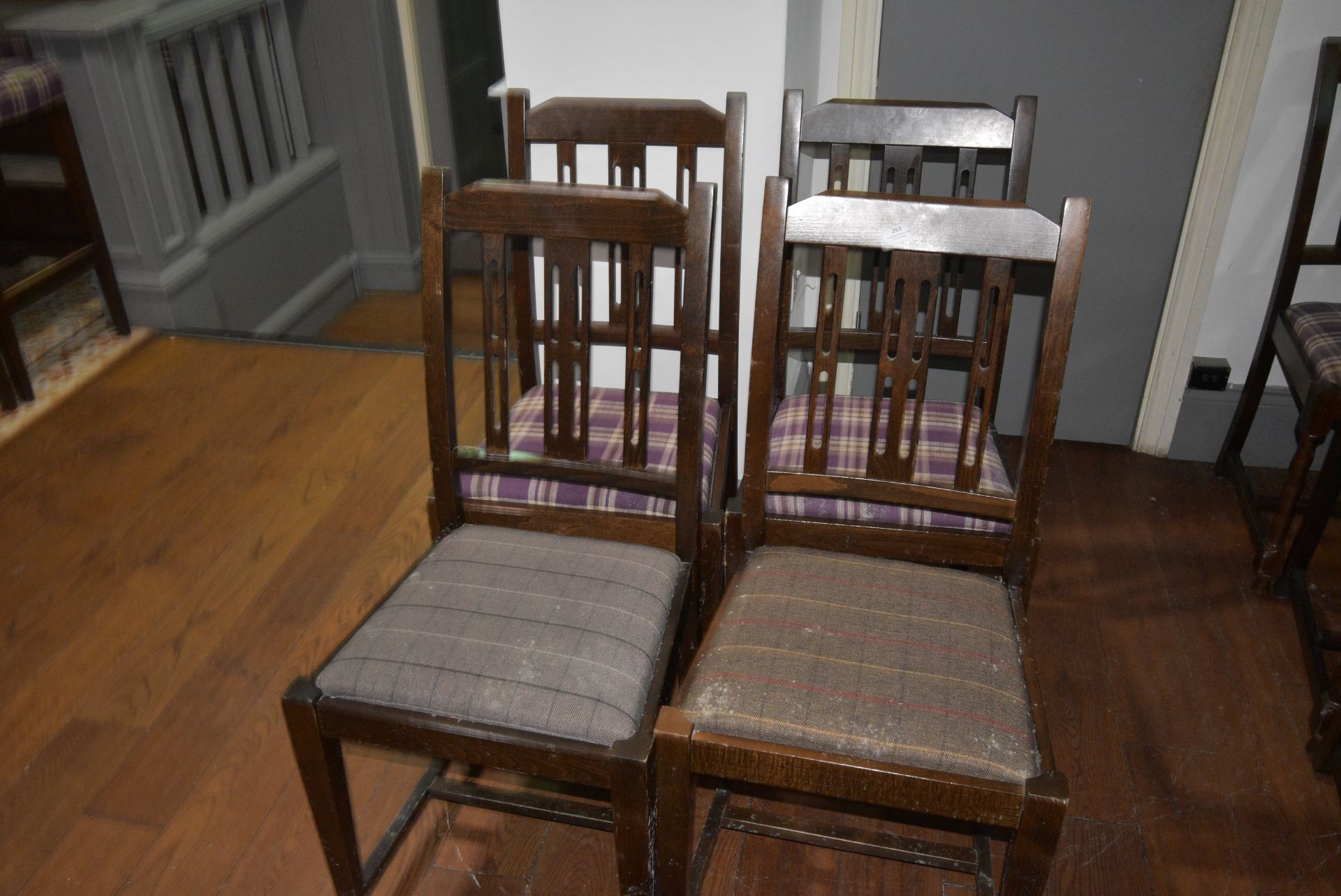 *Four Hardwood Dining Chairs with Upholstered Seats