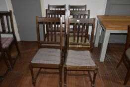 *Six Hardwood Dining Chairs with Upholstered Seats