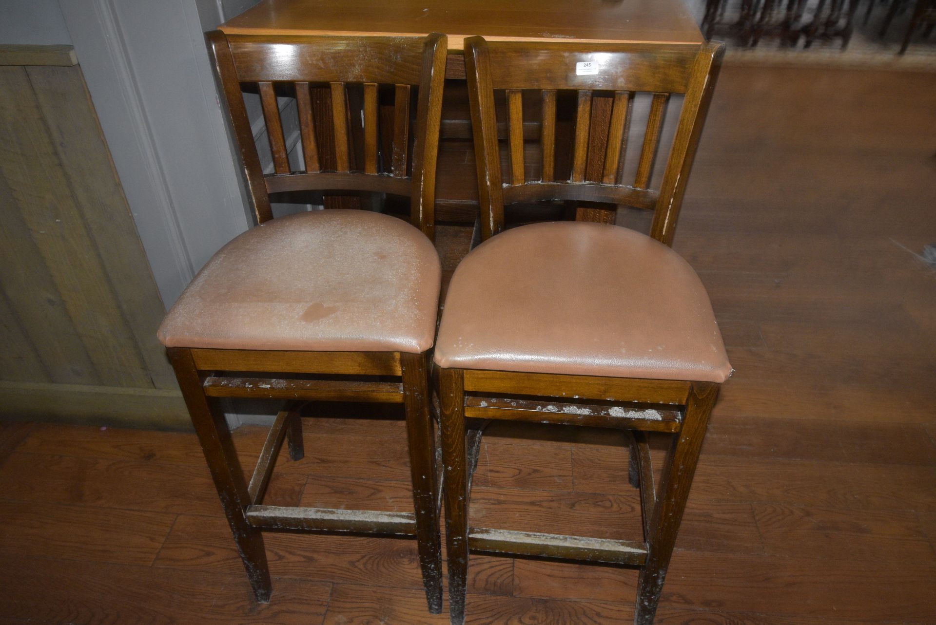 *Pair of Hardwood Barstools with Faux Leather Seat Pads