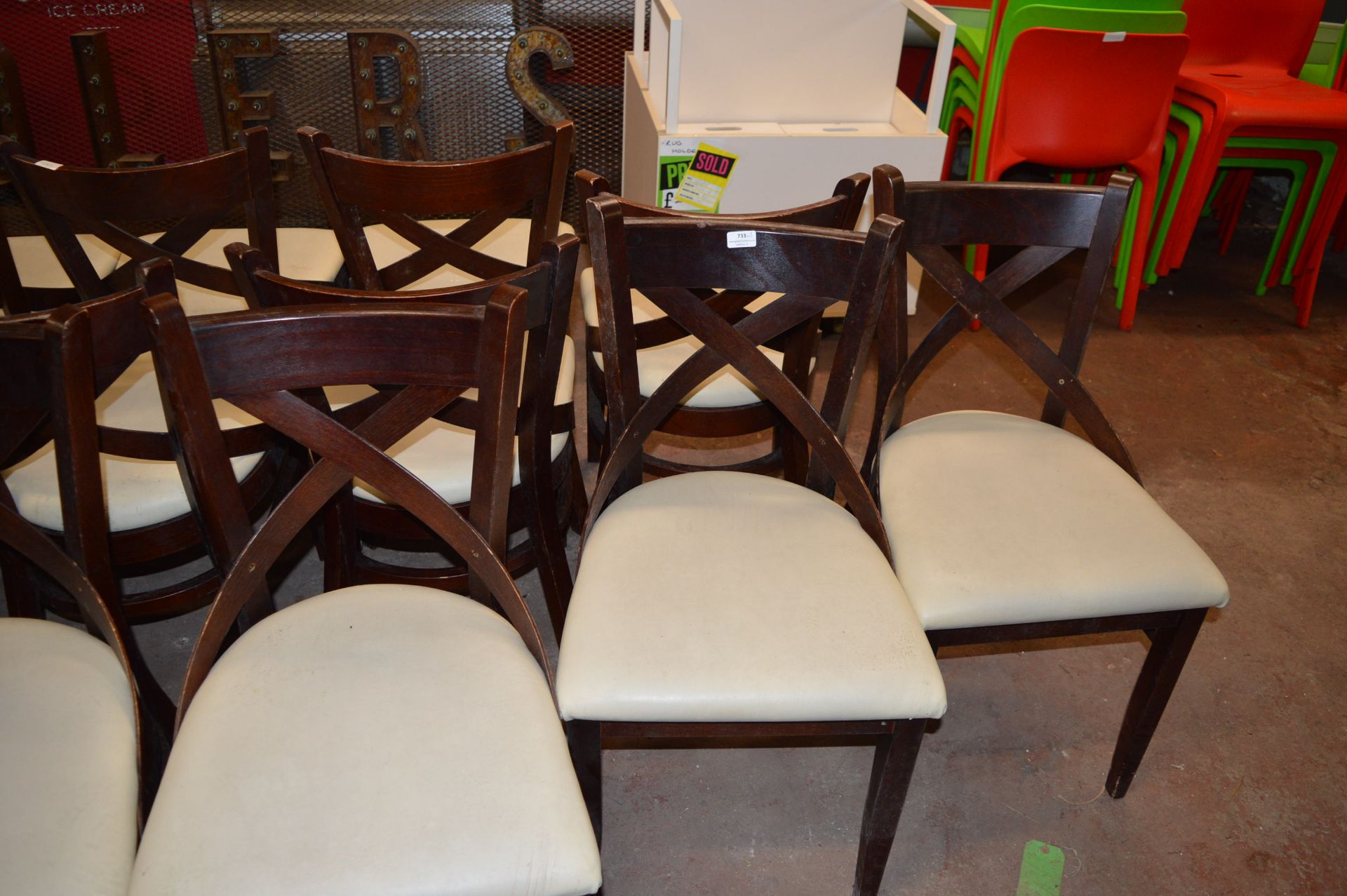 *Five Brown Chairs with Off-white Seats Plus One with Faults