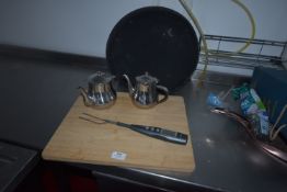 *Bamboo Chopping Board, Two Stainless Steel Teapots, Temperature Probe, and a Non-Slip Tray