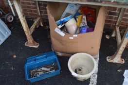 Garden Pots, Planters, and a Toolbox & Contents