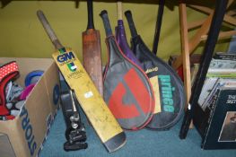 Vintage Cricket Bats, Tennis Rackets, and a Micros