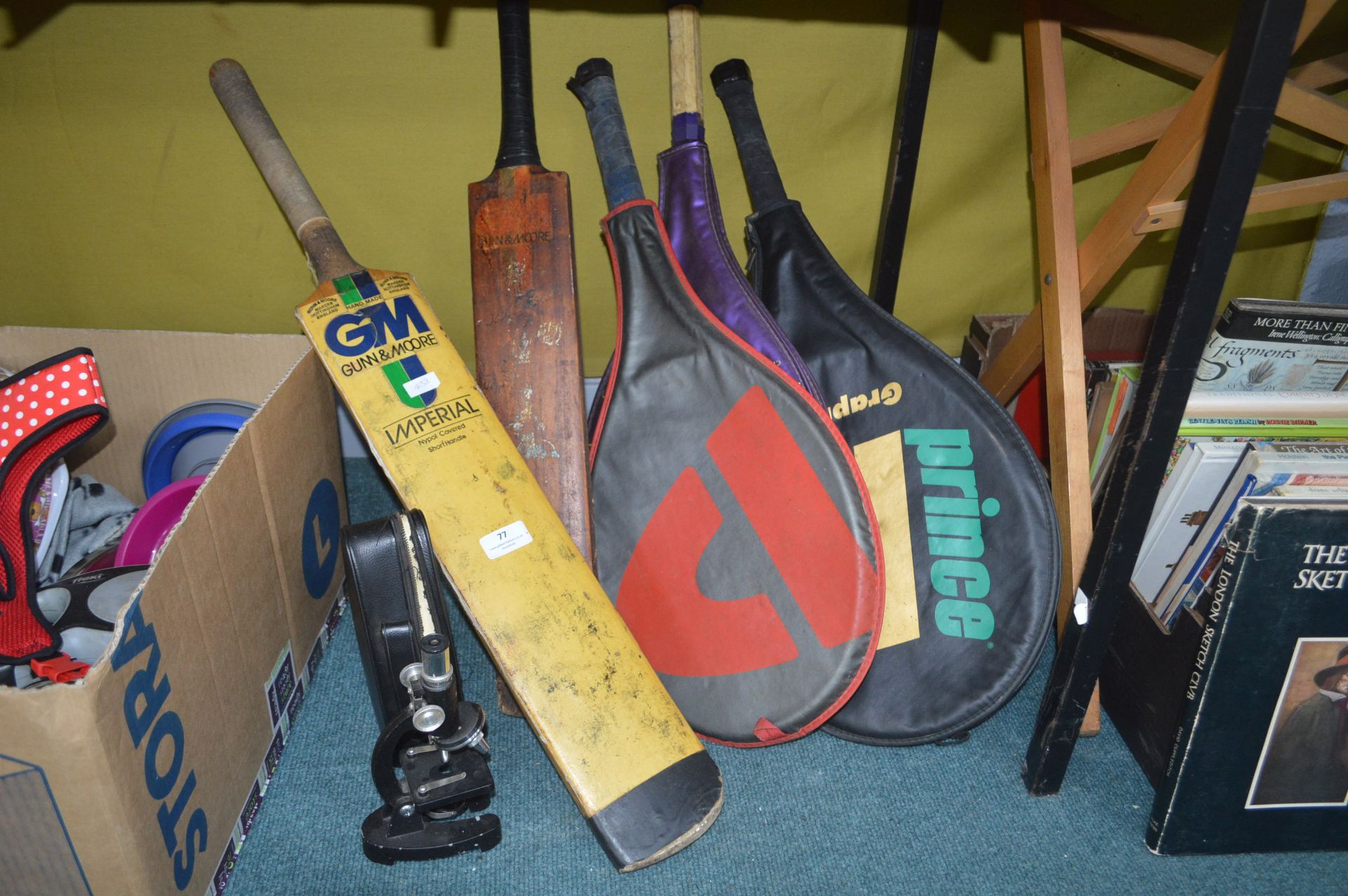 Vintage Cricket Bats, Tennis Rackets, and a Micros