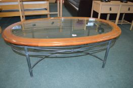 Glass Topped Oval Metal Framed Coffee Table