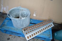 Galvanised Mop Bucket and Two Chicken Feeders