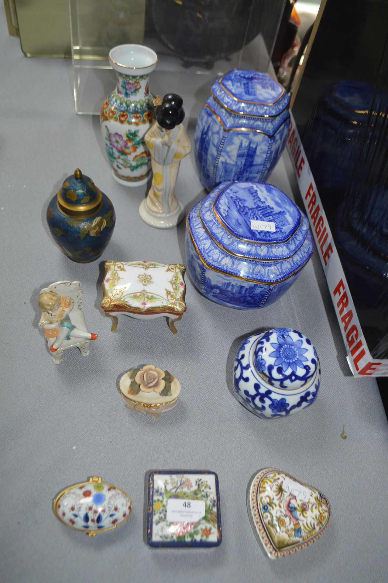 Biscuit Barrels, Cloisonne Jar, Trinket Boxes, etc