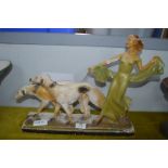 1930's Plaster Figure of a lady with Dogs (AF)