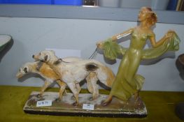 1930's Plaster Figure of a lady with Dogs (AF)
