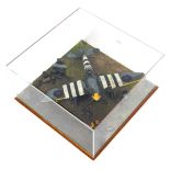 A 1:32 scale cased diorama model of an RAF WWII Hawker Tempest, 20cm high, 39cm wide, 29cm deep.