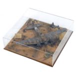 A 1:48 scale cased diorama model Heinkel HE III Bomber, North Africa 1942, 14cm high, 44cm wide, 44c