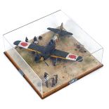 A 1:32 scale cased diorama model of a Nakajima Hayate Ki-84, Frank WWII fighter, 13cm high, 34cm wid