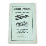 A service manual for the Valiant model Velocette, hall green Birmingham 28, F62, September 1957.