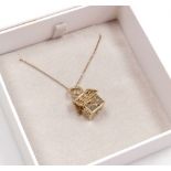 A Blossom gold plated on silver heart bird house pendant necklace, boxed.