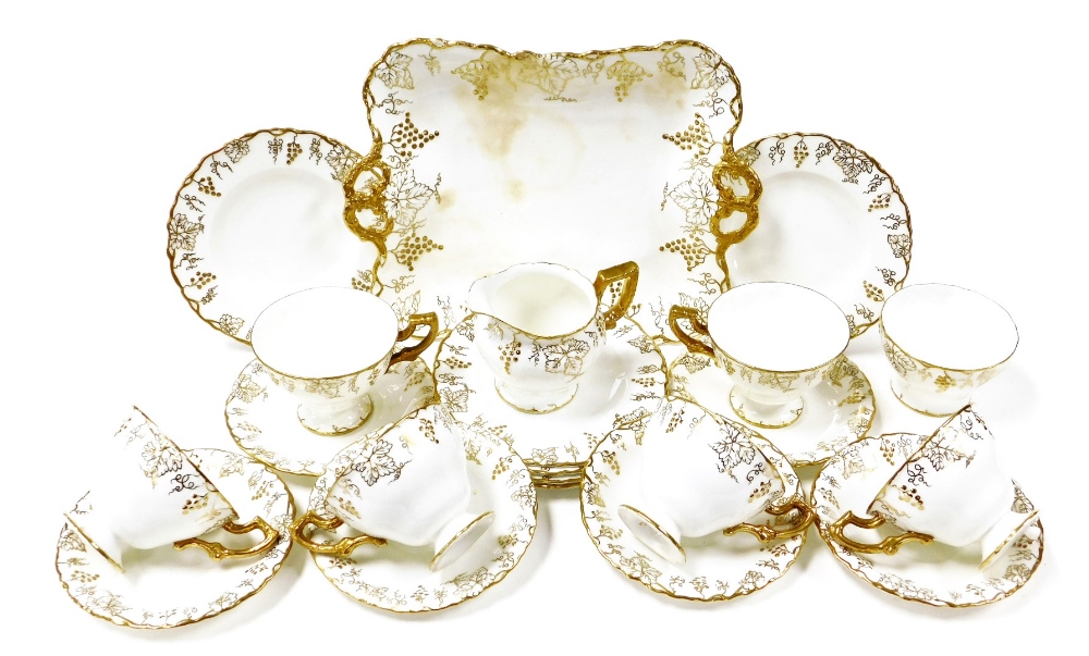 A Royal Crown Derby Vine pattern porcelain part tea service, comprising bread plate, cream jug, suga
