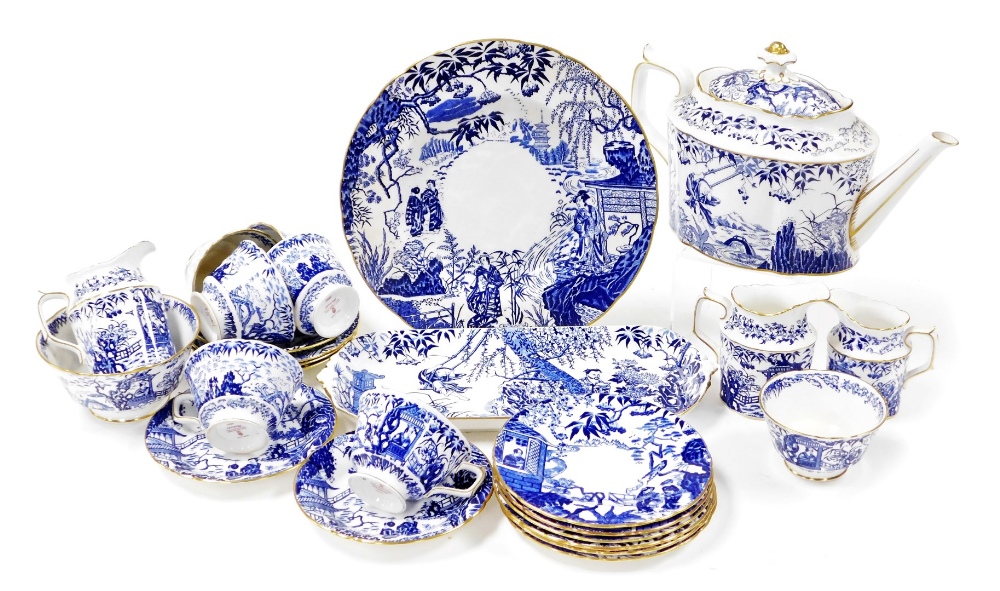 A Royal Crown Derby porcelain Mikado pattern part tea service, comprising teapot, six teacups and sa