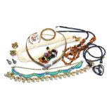Silver and costume jewellery, including a silver collar necklace, seed pearl multi twist necklace, h