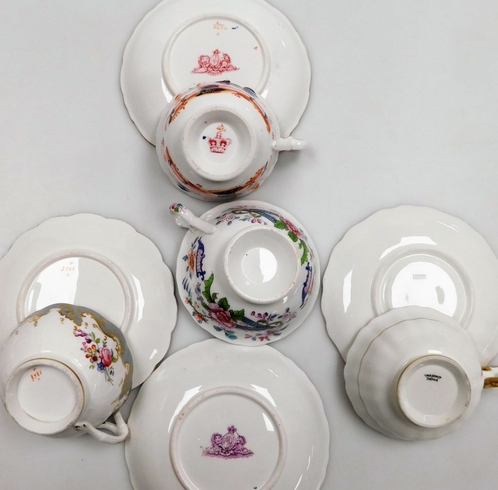 A group of six early 19thC Ridgway porcelain teacups and saucers, various decorated, including patte - Image 3 of 3