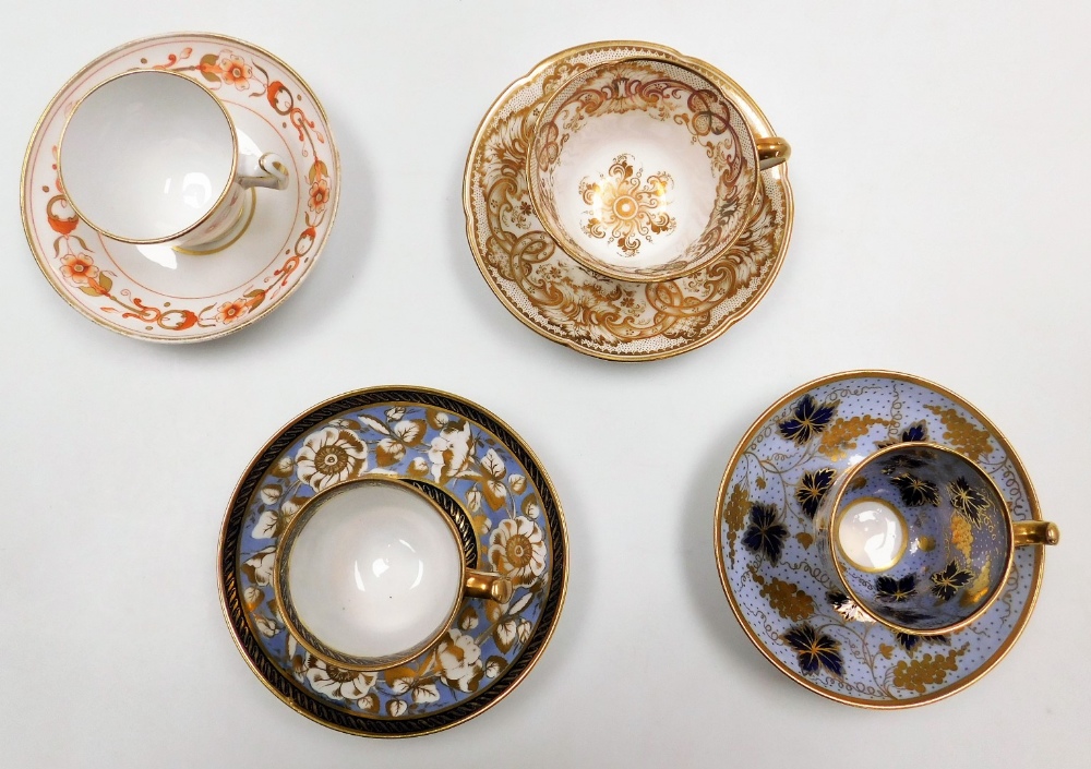Four 19thC Ridgway porcelain coffee cups and saucers, variously decorated with flowers or vines, pat - Image 2 of 3