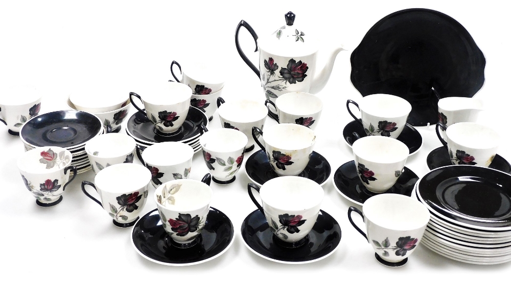 A Royal Albert porcelain Masquerade pattern part coffee and tea service, comprising coffee pot, two