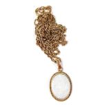 A 9ct gold and opal oval pendant, on a fancy link neck chain with bolt ring clasp, 3.7g.