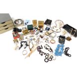 Silver and costume jewellery, some named, including brooches, necklaces, rings, bracelets, and earri