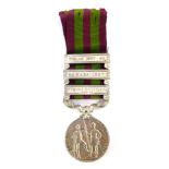An Indian Medal 1895 - 1902, with three clasps to 3206 Pte. William Batchelor, 1st Bn Northamptonshi