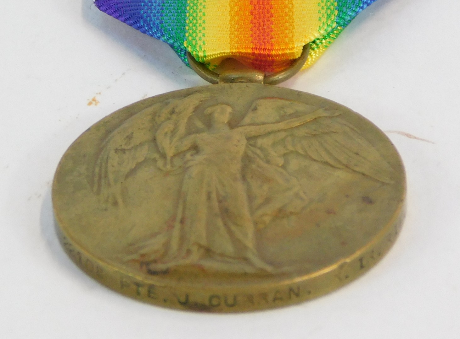 A Victory Medal awarded to 5/22108 Pte. John Curran, Royal Irish Rifles, later 18 London Regiment. N - Image 2 of 4