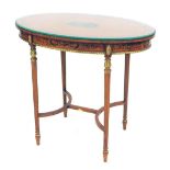 An early 20thC satinwood Sheraton revival oval table, the top painted with Angelica Kauffman style c