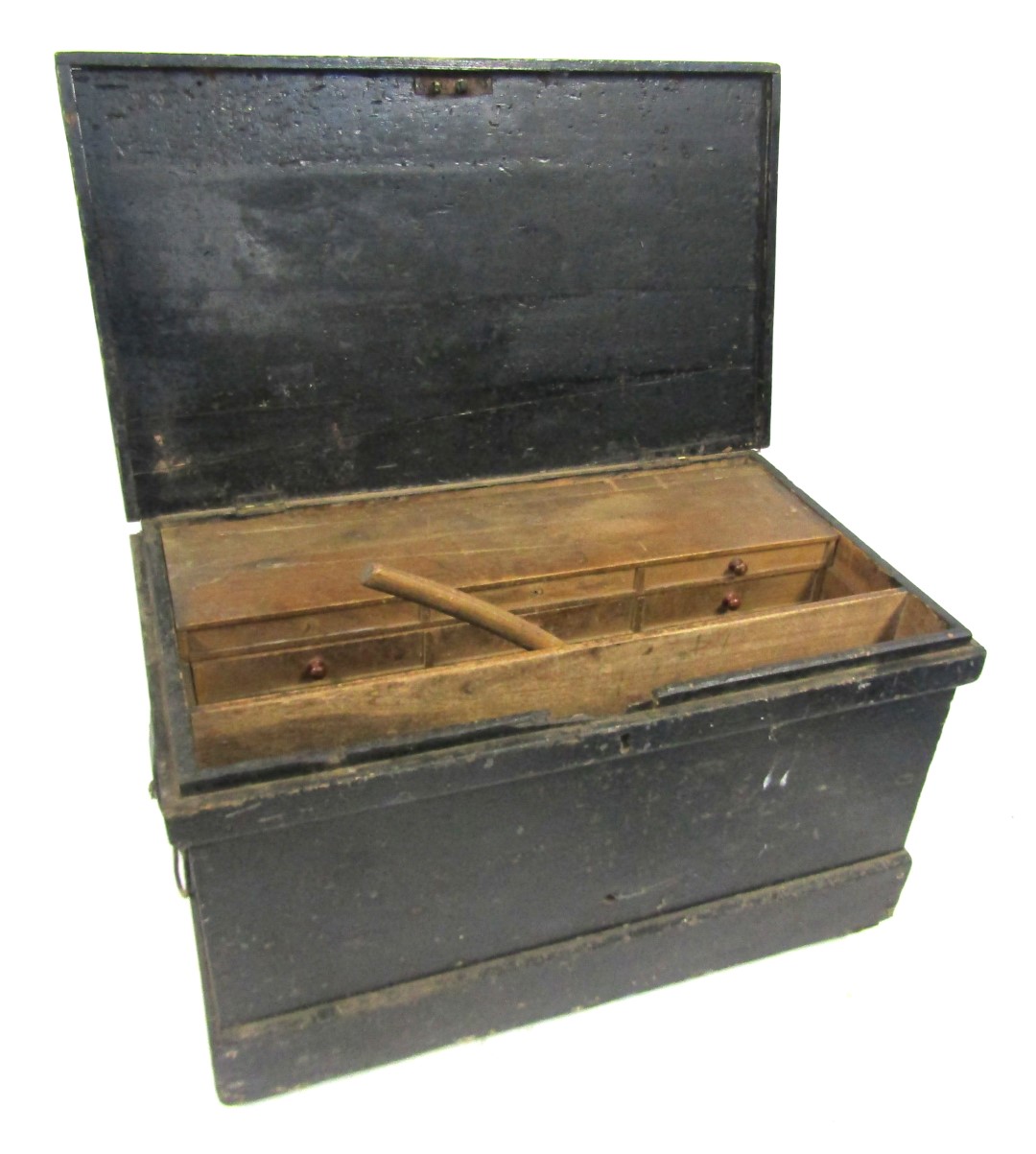 A stained pine carpenter's tool chest, containing moulding planes, braces, saws and other tools, che - Image 5 of 5