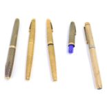 A group of Parker and Sheaffer fountain pens, comprising two Sheaffer gold coloured cased fountain p